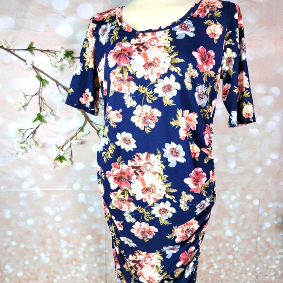 MOTHER BEE FLORAL 3/4 SLEEVES RUCHED STRETCHY COMFORTABLE MATERNITY DRESS XL - Picture 12 of 13